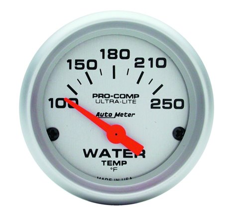 Autometer Ultra-Lite 52mm 100-250 Deg F Short Sweep ElectricWater Temp Gauge