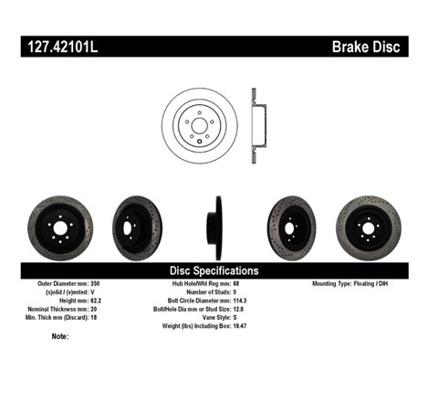 StopTech Infiniti G37 / Nissan 370Z SportStop Slotted & Drilled Rear Left Rotor