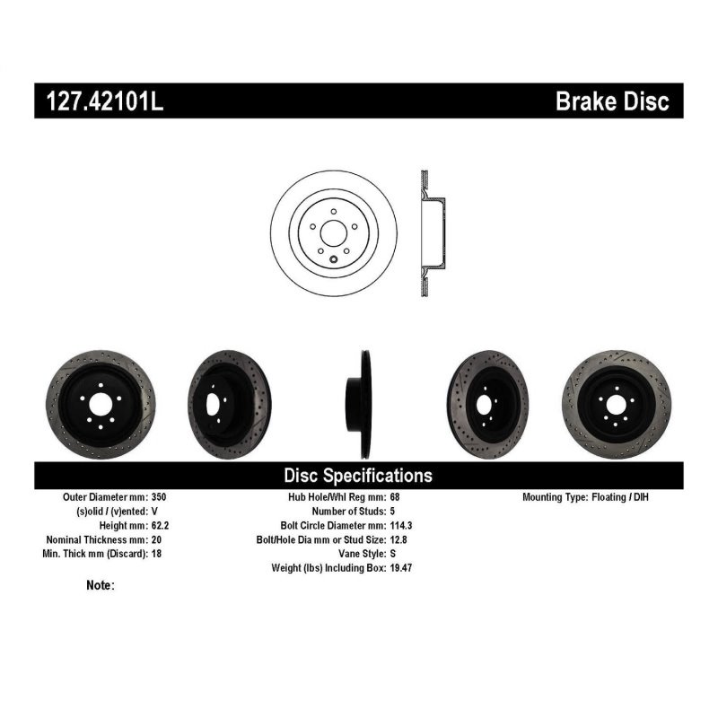 StopTech Infiniti G37 / Nissan 370Z SportStop Slotted & Drilled Rear Left Rotor