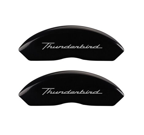 MGP 4 Caliper Covers Engrvd Front No bolts/Tbird Engrvd Rear/Tbird Emblem Blk fnsh slvr ch