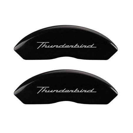 MGP 4 Caliper Covers Engrvd Front No bolts/Tbird Engrvd Rear/Tbird Emblem Blk fnsh slvr ch