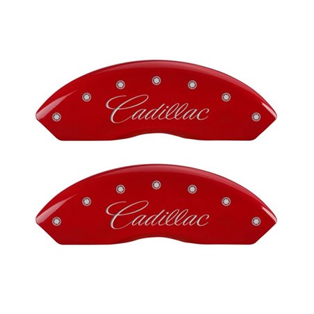 MGP 4 Caliper Covers Engraved Front Cursive/Cadillac Engraved Rear CTS4 Red finish silver ch