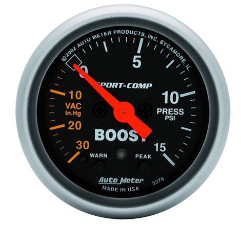 Autometer Sport-Comp 52mm Electronic  Full Sweep 30 In Hg.-Vac./15 PSI Boost Gauge