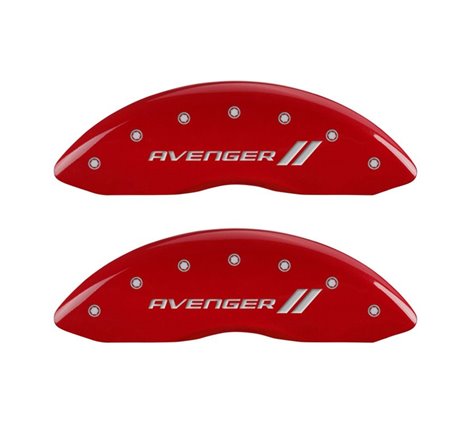 MGP 4 Caliper Covers Engraved Front & Rear With stripes/Avenger Red finish silver ch