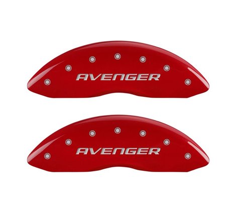 MGP 4 Caliper Covers Engraved Front & Rear With out stripes/Avenger Red finish silver ch