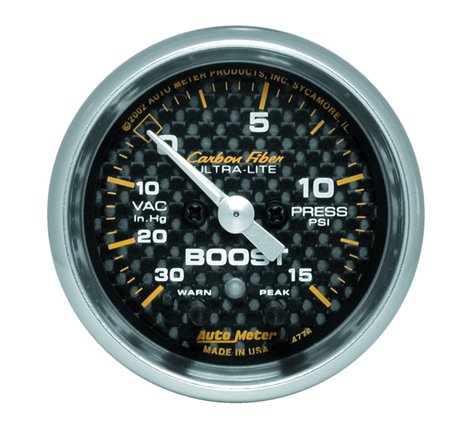 Autometer Carbon Fiber 52mm 15 PSI Electronic Boost Gauge