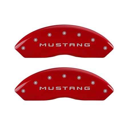 MGP 4 Caliper Covers Engraved Front Mustang Engraved Rear 37 Red finish silver ch