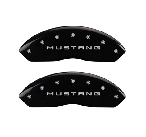 MGP 4 Caliper Covers Engraved Front Mustang Engraved Rear GT Black finish silver ch