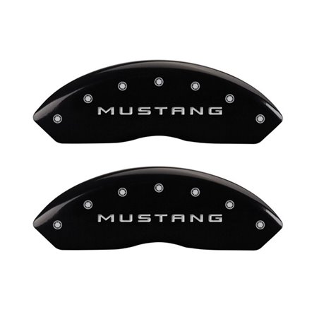 MGP 4 Caliper Covers Engraved Front Mustang Engraved Rear GT Black finish silver ch