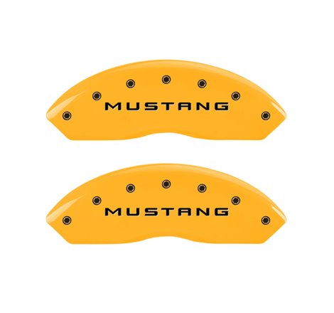 MGP 4 Caliper Covers Engraved Front Mustang Engraved Rear GT Yellow finish black ch