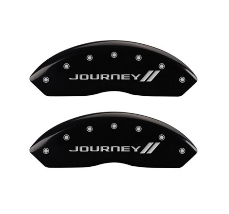 MGP 4 Caliper Covers Engraved Front & Rear With stripes/Journey Black finish silver ch