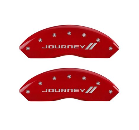 MGP 4 Caliper Covers Engraved Front & Rear With stripes/Journey Red finish silver ch