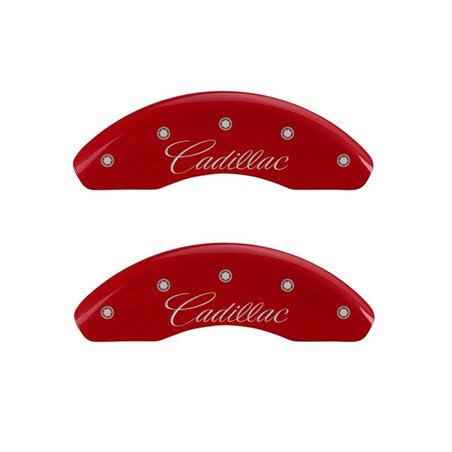 MGP 4 Caliper Covers Engraved Front Cadillac Engraved Rear ATS Red finish silver ch