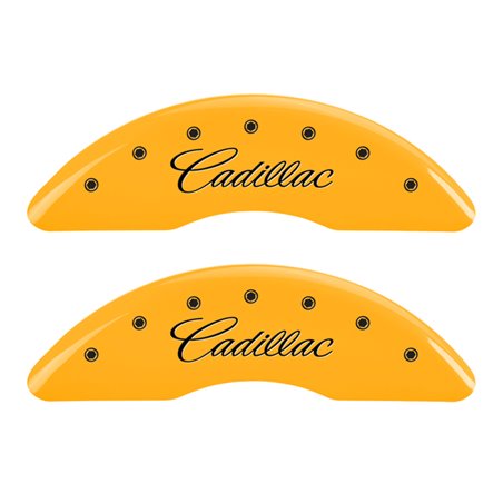 MGP 4 Caliper Covers Engraved Front Cadillac Engraved Rear XTS Yellow finish black ch