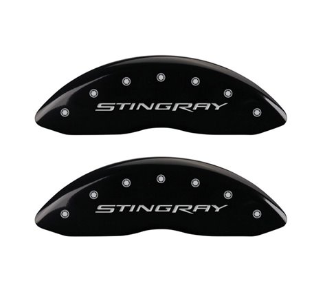 MGP 4 Caliper Covers Engraved Front & Rear Stingray Black finish silver ch