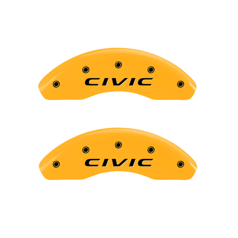 MGP 4 Caliper Covers Engraved Front 2016/CIVIC Engraved Rear 2016/CIVIC Yellow finish black ch