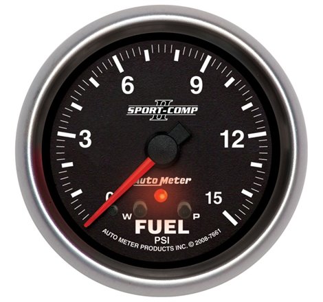 Autometer Sport-Comp II Fuel Pressure Gauge 2 5/8in 15PSI Stepper Motor w/ Peak & Warn