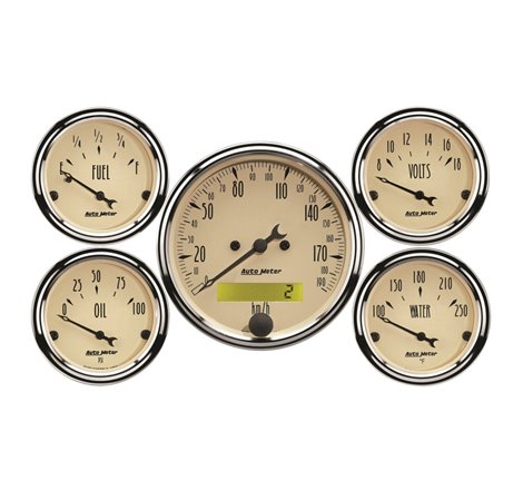 Autometer Antique Beige 5-Gauge Kit 3-1/8in Electrical Speedometer 190KPH