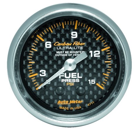 Autometer Carbon Fiber 52mm 15 PSI Mechanical Fuel Pressure Gauge