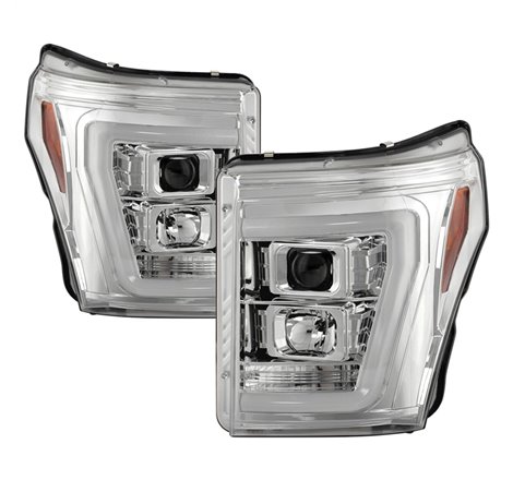 Spyder Ford F250/350/450 11-16 V2 High-Power LED Headlights-White Light Bar-Chrome PRO-YD-FS11V2PL-C