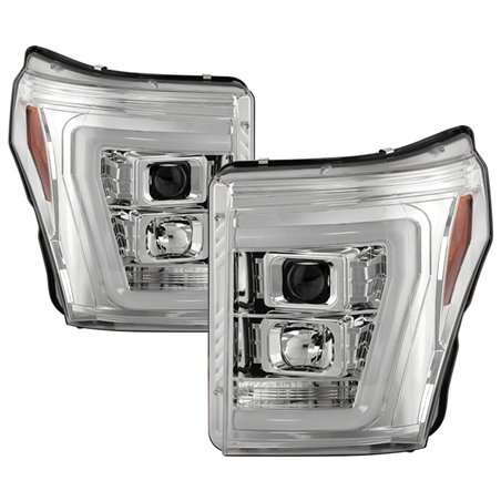 Spyder Ford F250/350/450 11-16 V2 High-Power LED Headlights-White Light Bar-Chrome PRO-YD-FS11V2PL-C