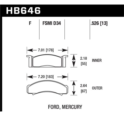 Hawk 68-73 Ford Mustang / 68-71 Torino / 68-71 Montego / 68-73 Cougar HPS Street Front Brake Pads