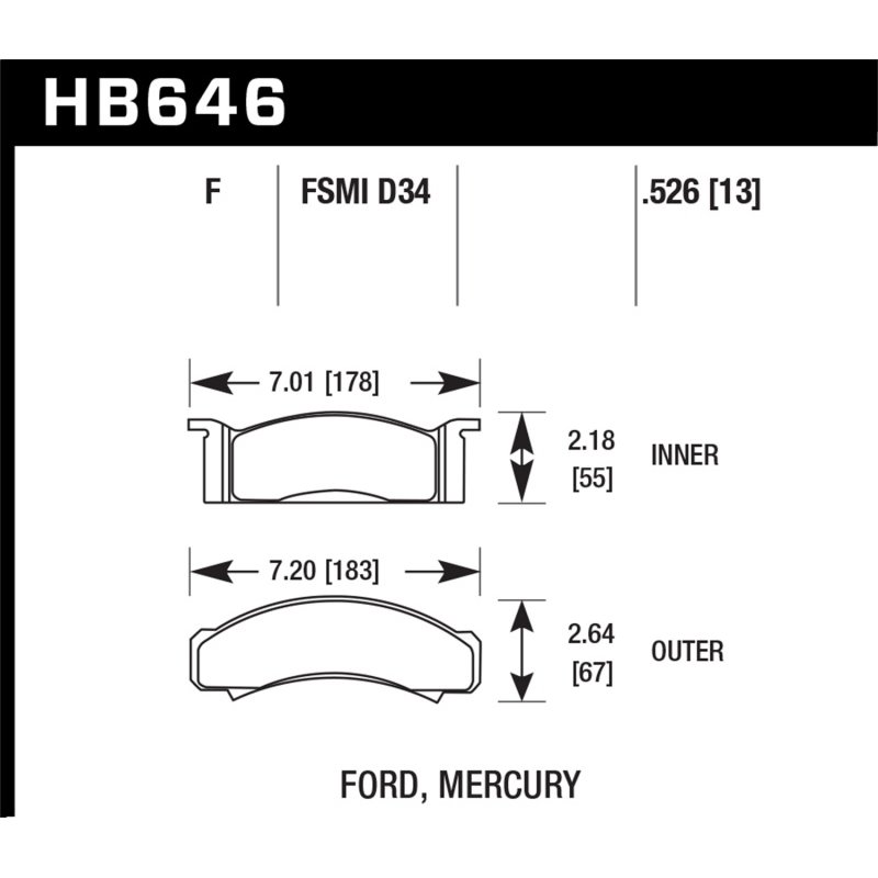 Hawk 68-73 Ford Mustang / 68-71 Torino / 68-71 Montego / 68-73 Cougar HPS Street Front Brake Pads