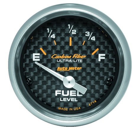 Autometer Carbon Fiber 52mm 0E-90F Short Sweep Electronic Fuel Level Gauge