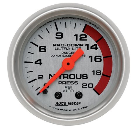 Autometer Ultra-Lite 52mm 2000 PSI Mechanical Nitrous Pressure Gauge