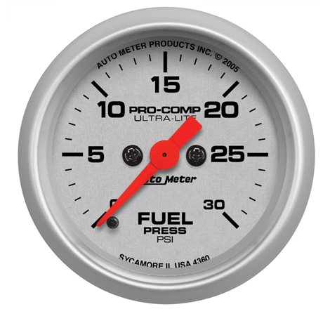 Autometer Ultra-Lite 52mm 0-30 PSI Full Sweep Electronic Fuel Pressue Gauge