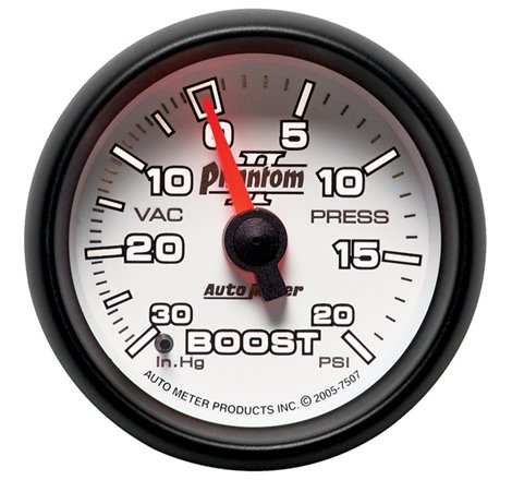 Autometer Phantom II 52.4mm Mechanical Vacuum / Boost Gauge 30 In. HG/20 PSI