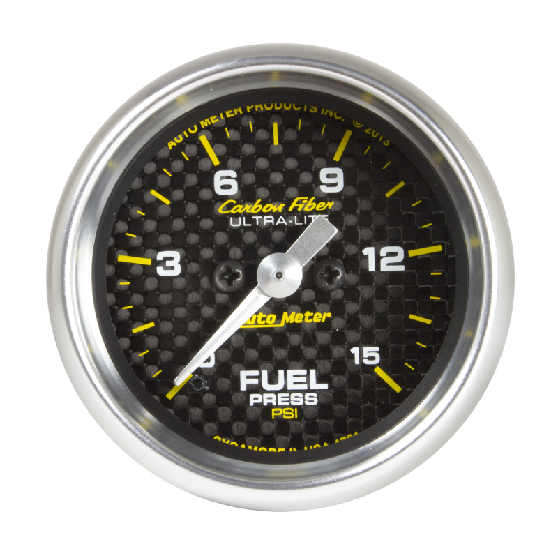 Autometer Carbon Fiber 52.4mm Full Sweep Electronic 0-15 PSI Fuel Pressure Gauge