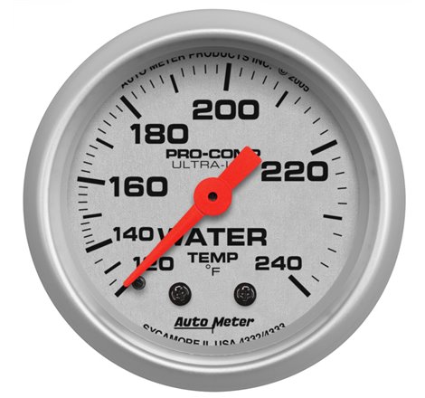 Autometer Ultra-Lite 52mm 120-240 Deg F Mechanical Water Temp Gauge 12in Tubing