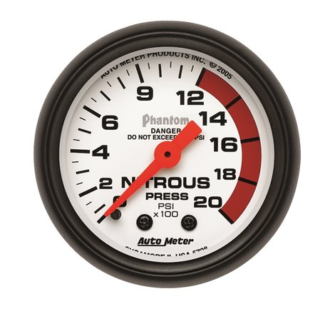 Autometer Phantom 52mm 0-2000 PSI Mechanical Nitrous Pressure Gauge