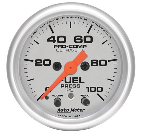 Autometer Ultra-Lite 52mm 0-100 PSI Fuel Pressure w/ Peak Memory Warning Gauge