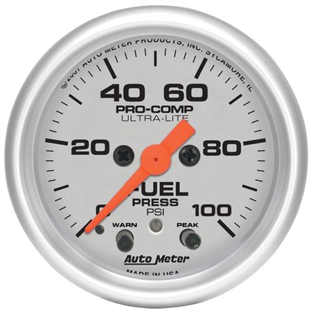 Autometer Ultra-Lite 52mm 0-100 PSI Fuel Pressure w/ Peak Memory Warning Gauge