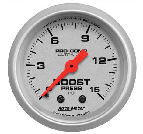 Autometer Ultra-Lite 52mm 0-15 PSI Mechanical Boost Gauge