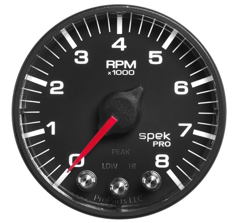 Autometer Spek-Pro Black 2 1/16 inch 8K RPM Tach w/ Shift Light and Peak Memory