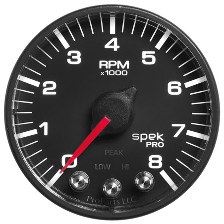 Autometer Spek-Pro Black 2 1/16 inch 8K RPM Tach w/ Shift Light and Peak Memory