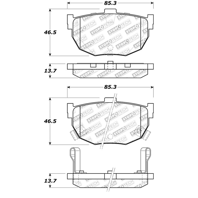 StopTech Street Touring Hyundai Elantra/Tiburon / Kia Spectra Rear Brake Pads