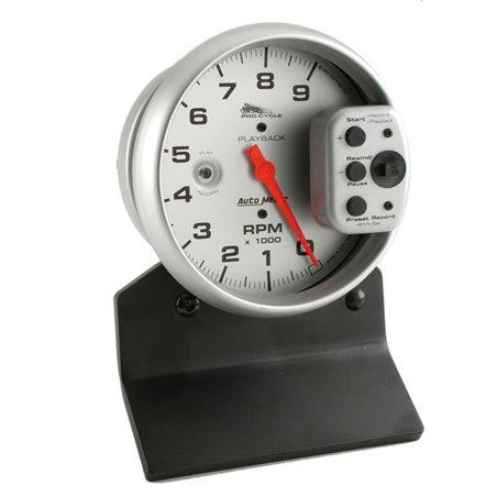 Autometer Pro-Cycle Gauge Tach 5in 9K Rpm Pedestal W/ Rpm Playback Silver Pro-Cycle