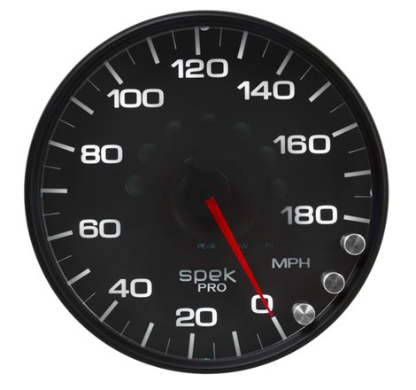 Autometer Spek-Pro Gauge Speedometer 5in 180 Mph Elec. Programmable Black/Black