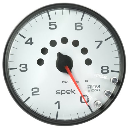 Autometer Spek-Pro Gauge Tachometer 5in 8K Rpm W/Shift Light & Peak Mem White/Black