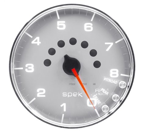 Autometer Spek-Pro Gauge Tachometer 5in 8K Rpm W/Shift Light & Peak Mem Silver/Chrome