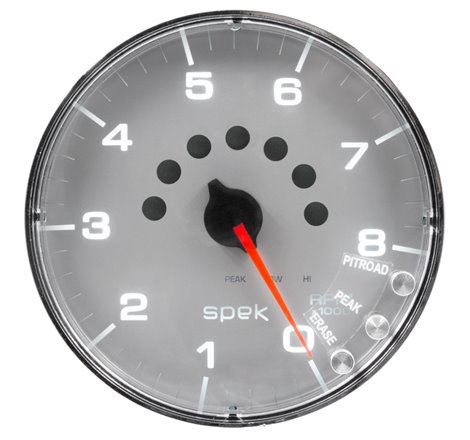 Autometer Spek-Pro Gauge Tachometer 5in 8K Rpm W/Shift Light & Peak Mem Silver/Chrome