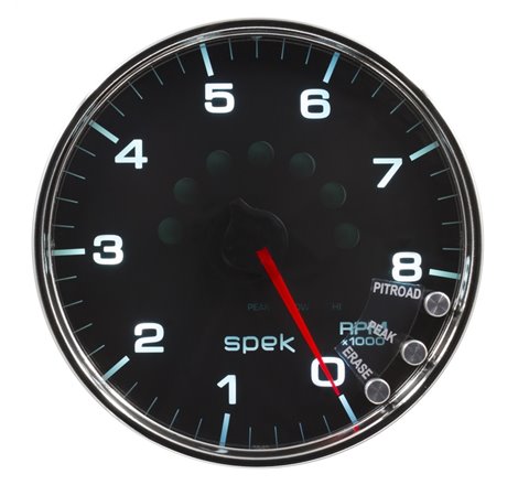 Autometer Spek-Pro Gauge Tachometer 5in 8K Rpm W/Shift Light & Peak Mem Black/Chrome