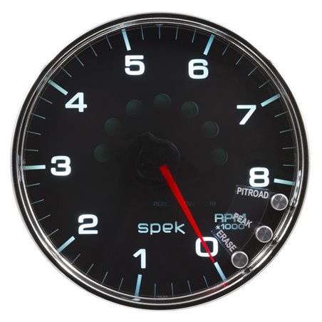 Autometer Spek-Pro Gauge Tachometer 5in 8K Rpm W/Shift Light & Peak Mem Black/Chrome