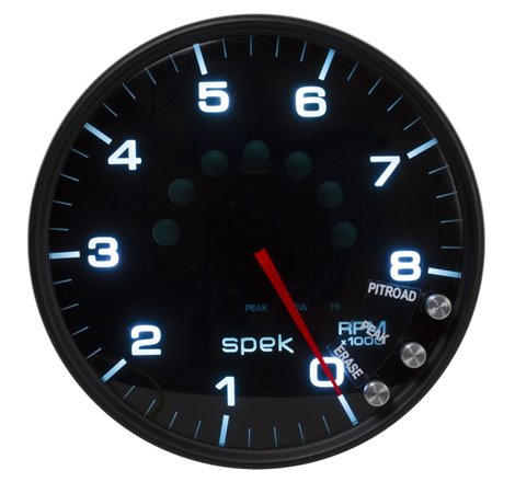 Autometer Spek-Pro Gauge Tachometer 5in 8K Rpm W/Shift Light & Peak Mem Black/Smoke/Black