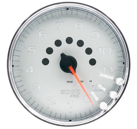 Autometer Spek-Pro Gauge Tachometer 5in 11K Rpm W/Shift Light & Peak Mem Silver/Chrome