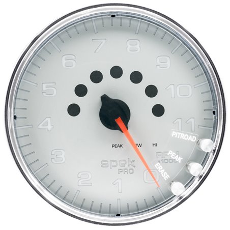 Autometer Spek-Pro Gauge Tachometer 5in 11K Rpm W/Shift Light & Peak Mem Silver/Chrome